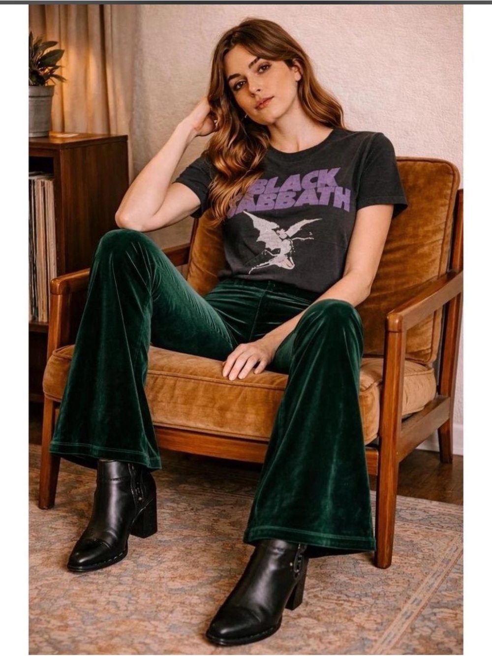 Green Velvet Flare Pants — High-Rise Women's Bootcut
